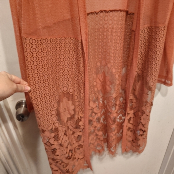 Ember Mauve Pink Mesh Lace Longline Kimono Duster Cardigan Sz M Fairy Grunge - Picture 4 of 7